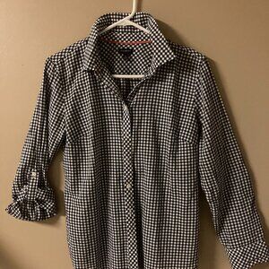 TALBOTS  AT ITS BEST---WOMENS  BLACK-WHITE GINGHAM  CHECK  BLOUSE--MED